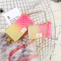 Europe New Popular Special Designer Eco Colored PVC Classic Diamond Women Clear Jelly Purse with Chain